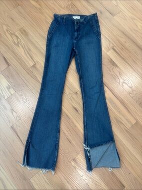 We The Free Flare Jeans in Classic Blue-split hem